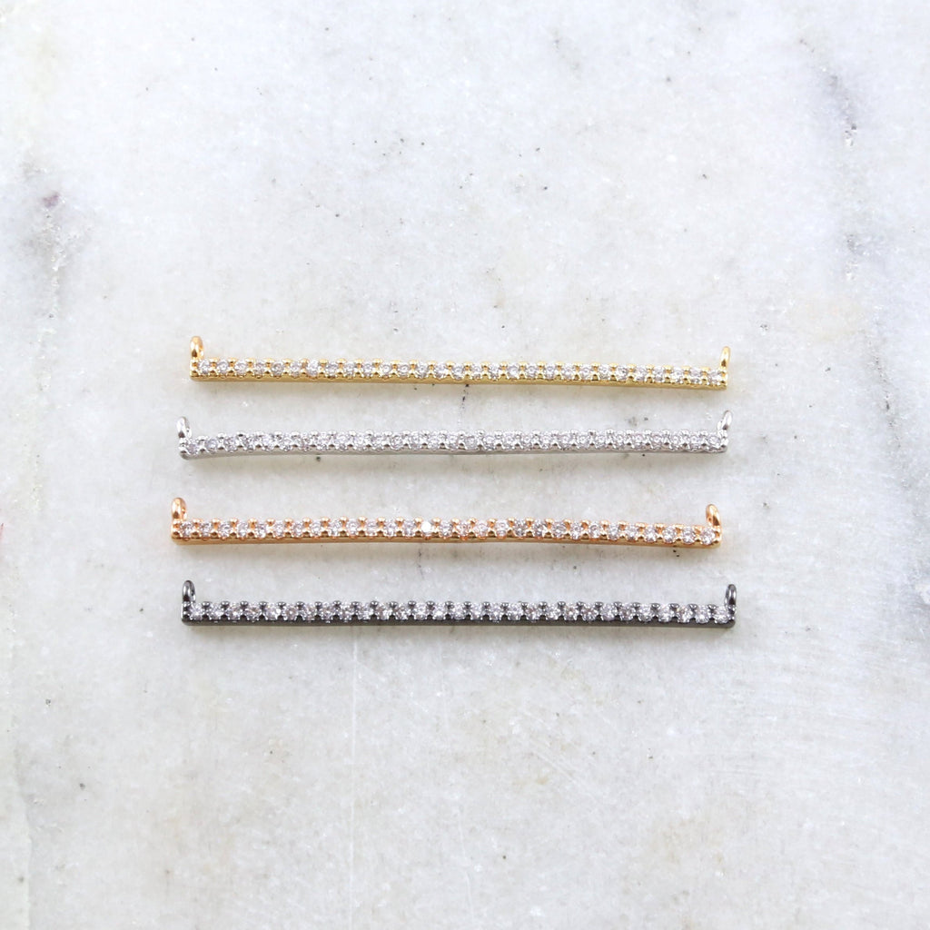 Rhodium Plated Long Skinny 40mm x 3mm Cubic Zirconia CZ Bar Gold