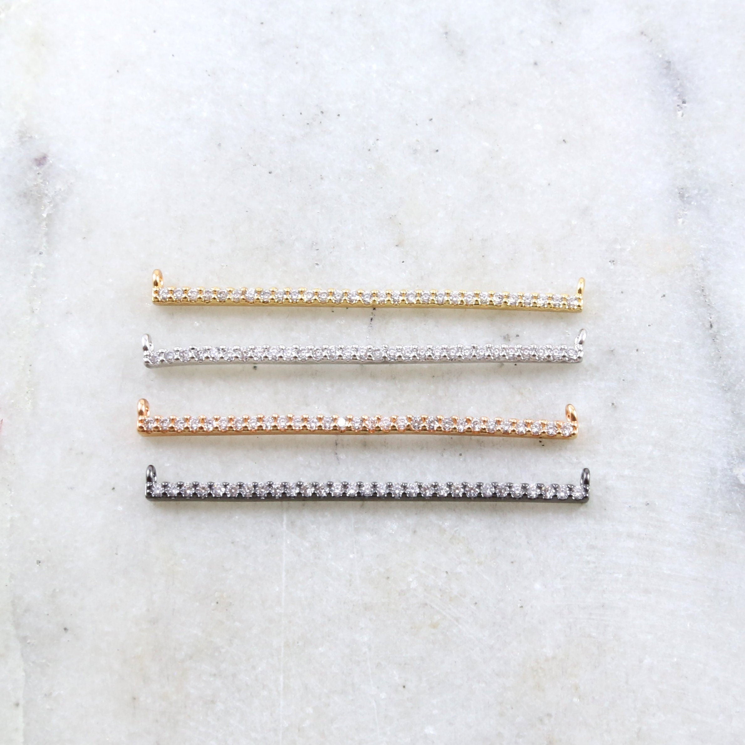 Rhodium Plated Long Skinny 40mm x 3mm Cubic Zirconia CZ Bar Gold