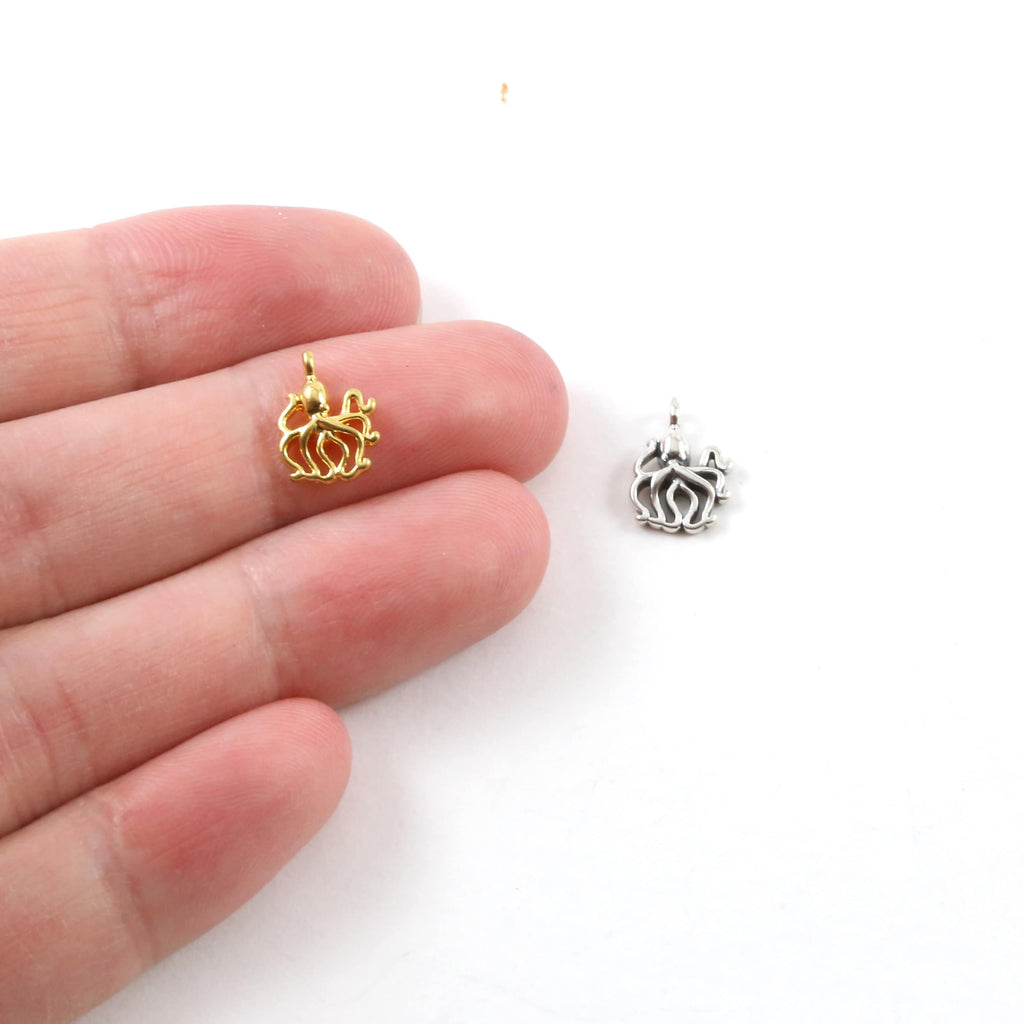 Sterling Silver or Vermeil Teeny Tiny Small Octopus Charm Ocean Summer