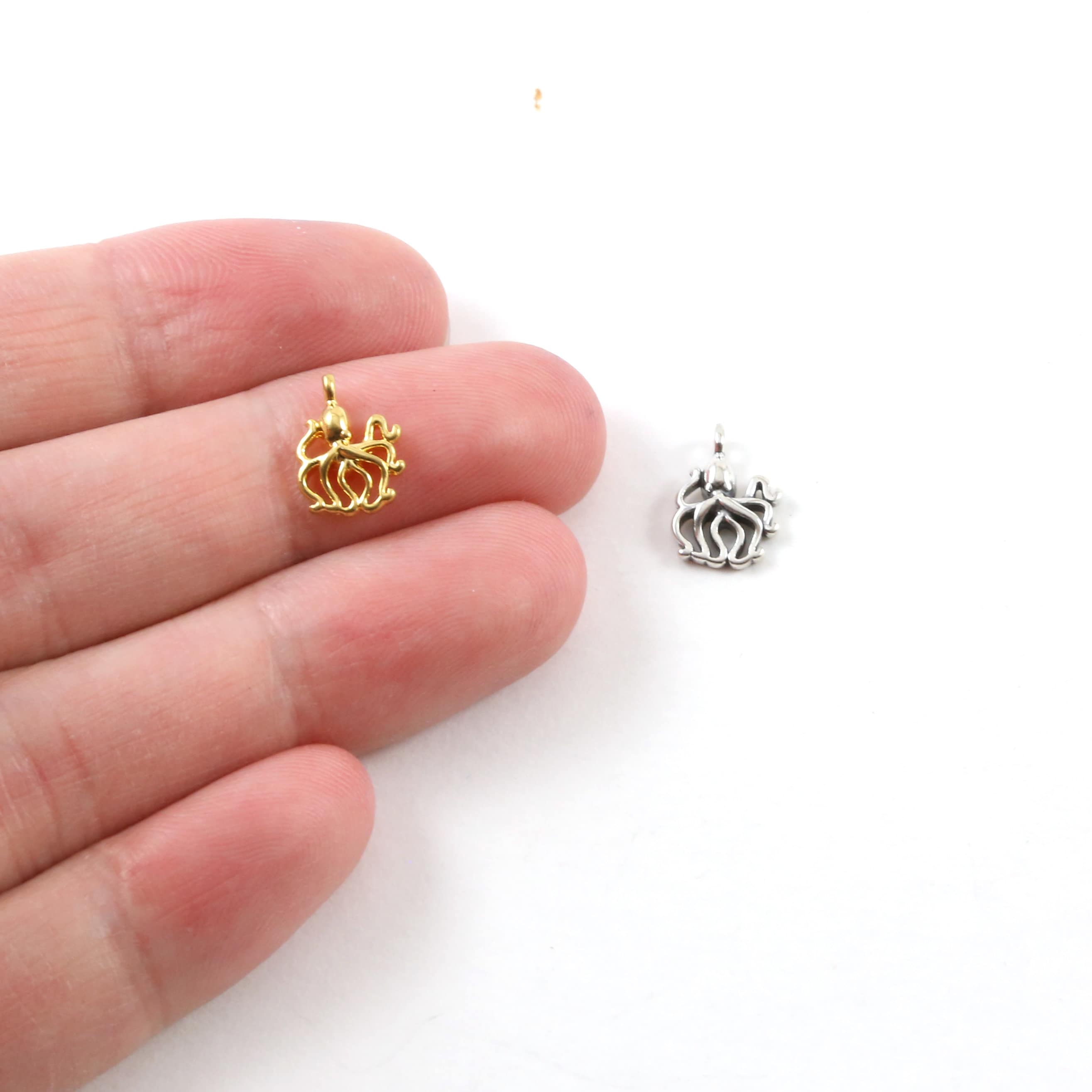 Sterling Silver or Vermeil Teeny Tiny Small Octopus Charm Ocean Summer
