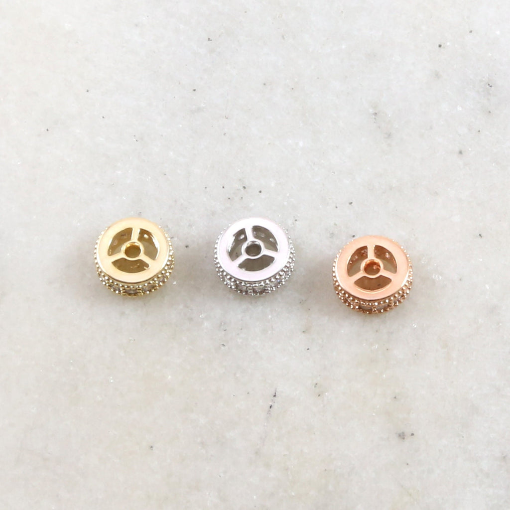 Rhodium Plated 8mm Pave Cubic Zirconia CZ Gold Silver Rose Gold Spacer