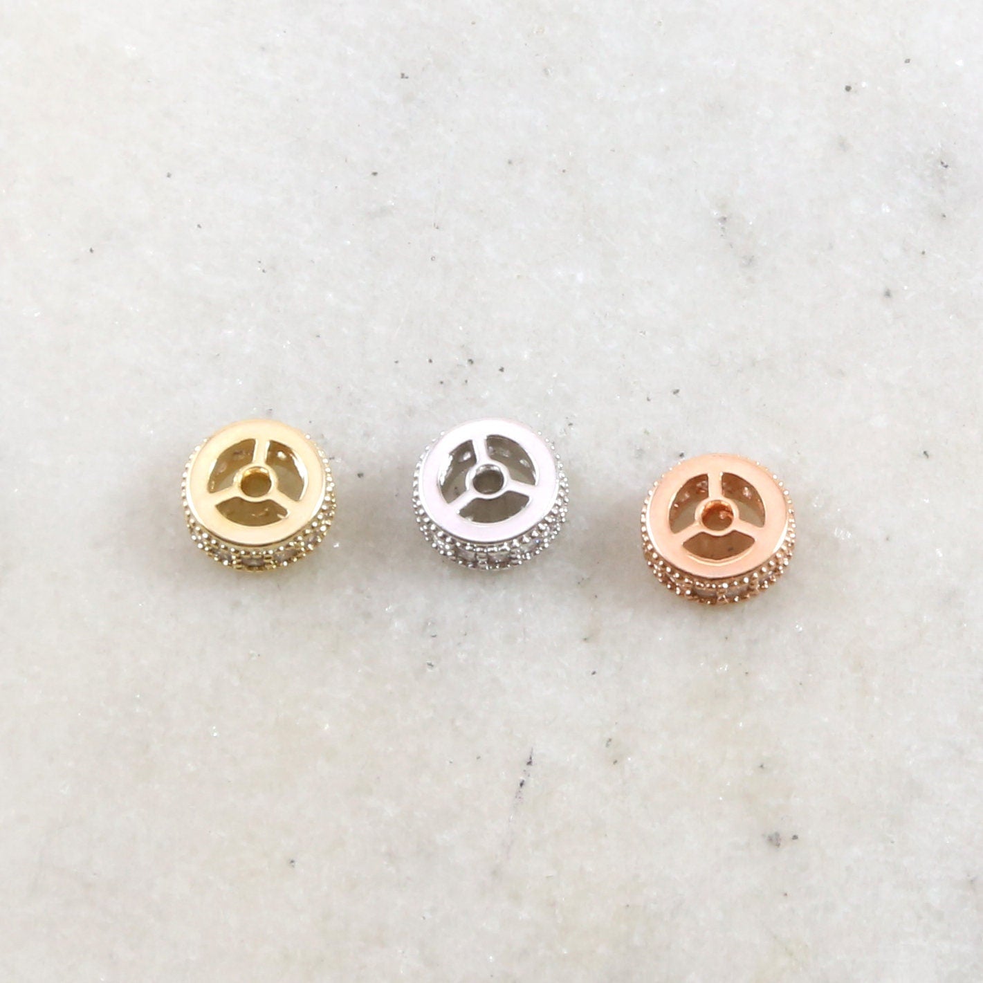 Rhodium Plated 8mm Pave Cubic Zirconia CZ Gold Silver Rose Gold Spacer