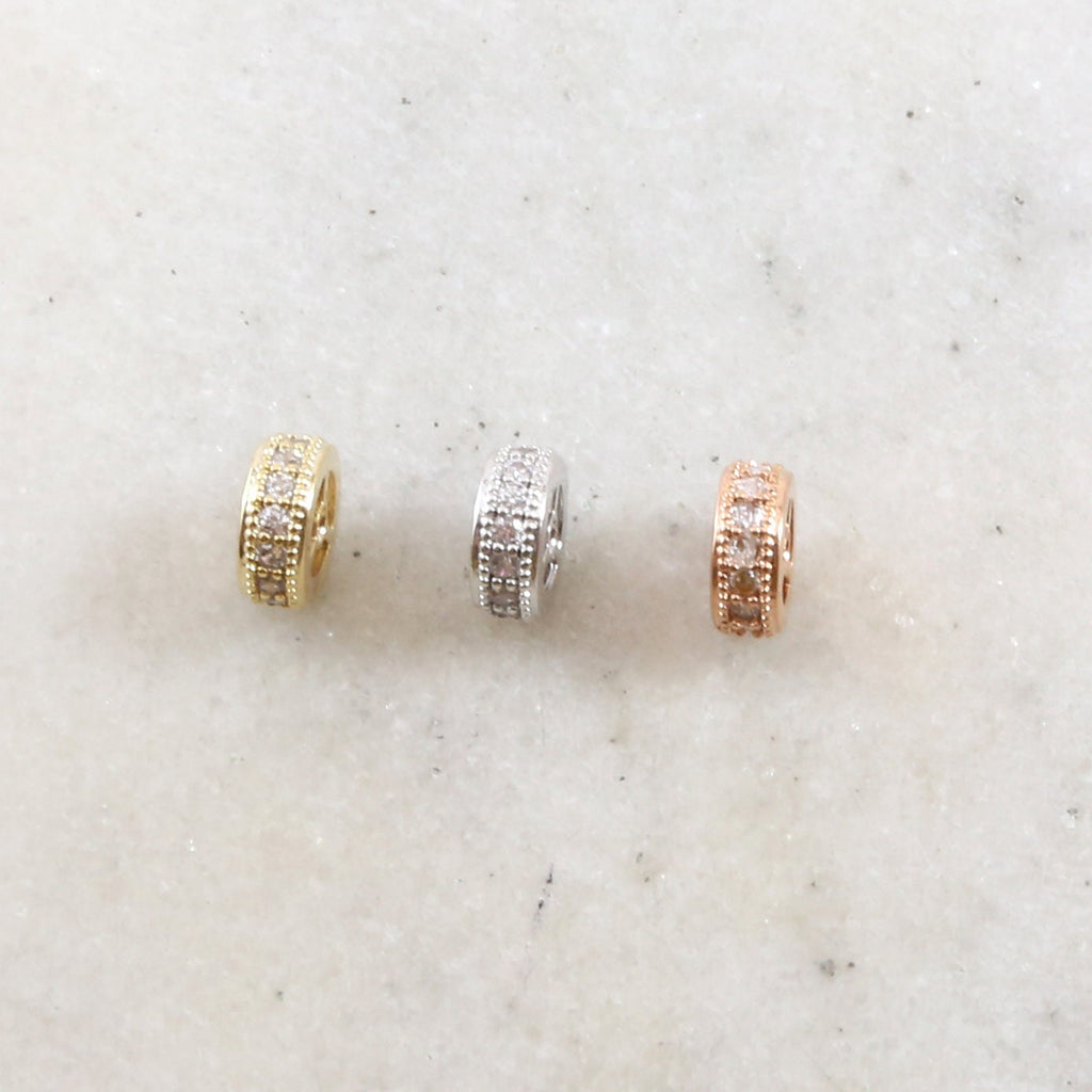 Rhodium Plated 8mm Pave Cubic Zirconia CZ Gold Silver Rose Gold Spacer