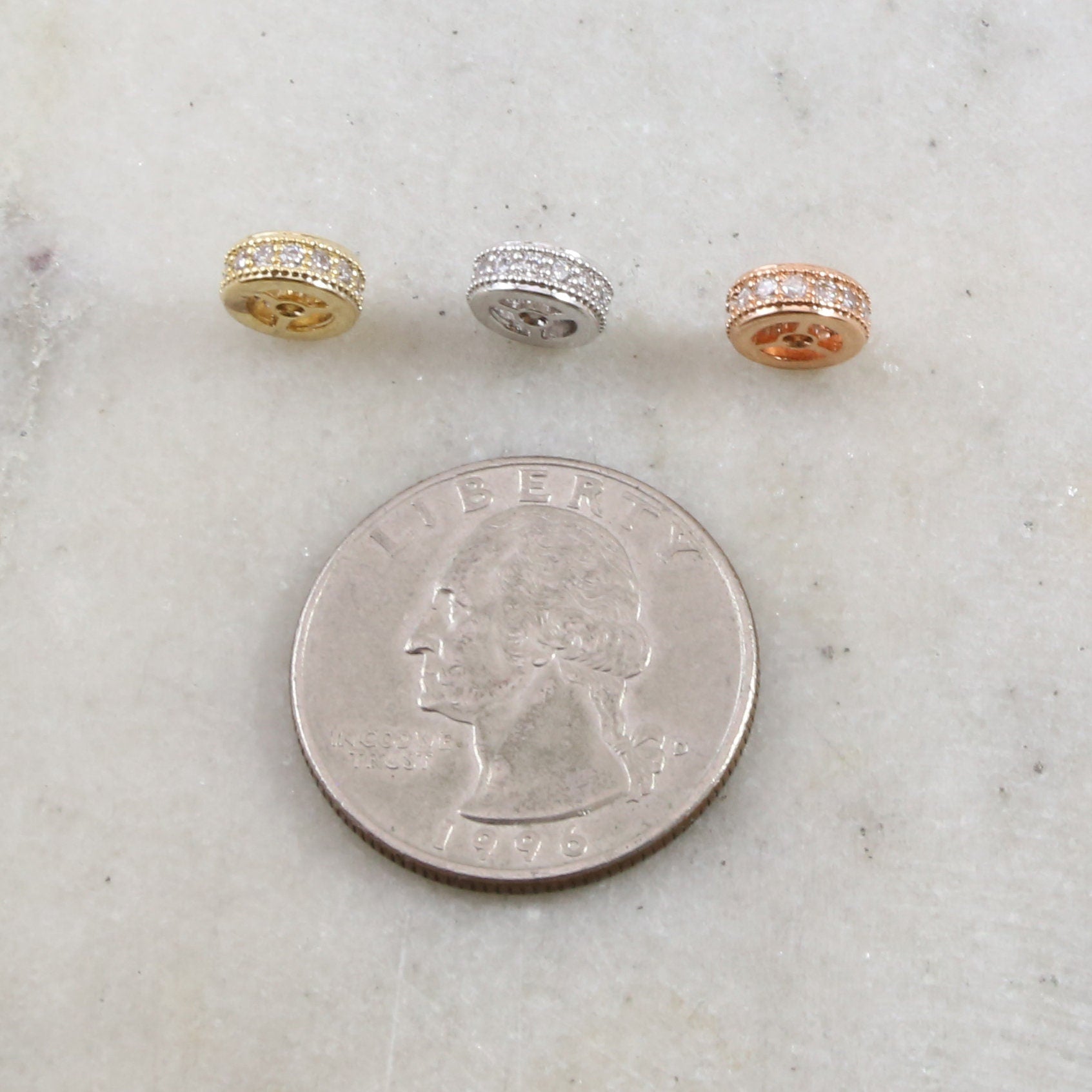Rhodium Plated 8mm Pave Cubic Zirconia CZ Gold Silver Rose Gold Spacer