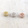 Rhodium Plated Fancy 10.5mm Pave Cubic Zirconia CZ Rose Gold Rondelle