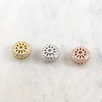 Rhodium Plated Fancy 10.5mm Pave Cubic Zirconia CZ Rose Gold Rondelle