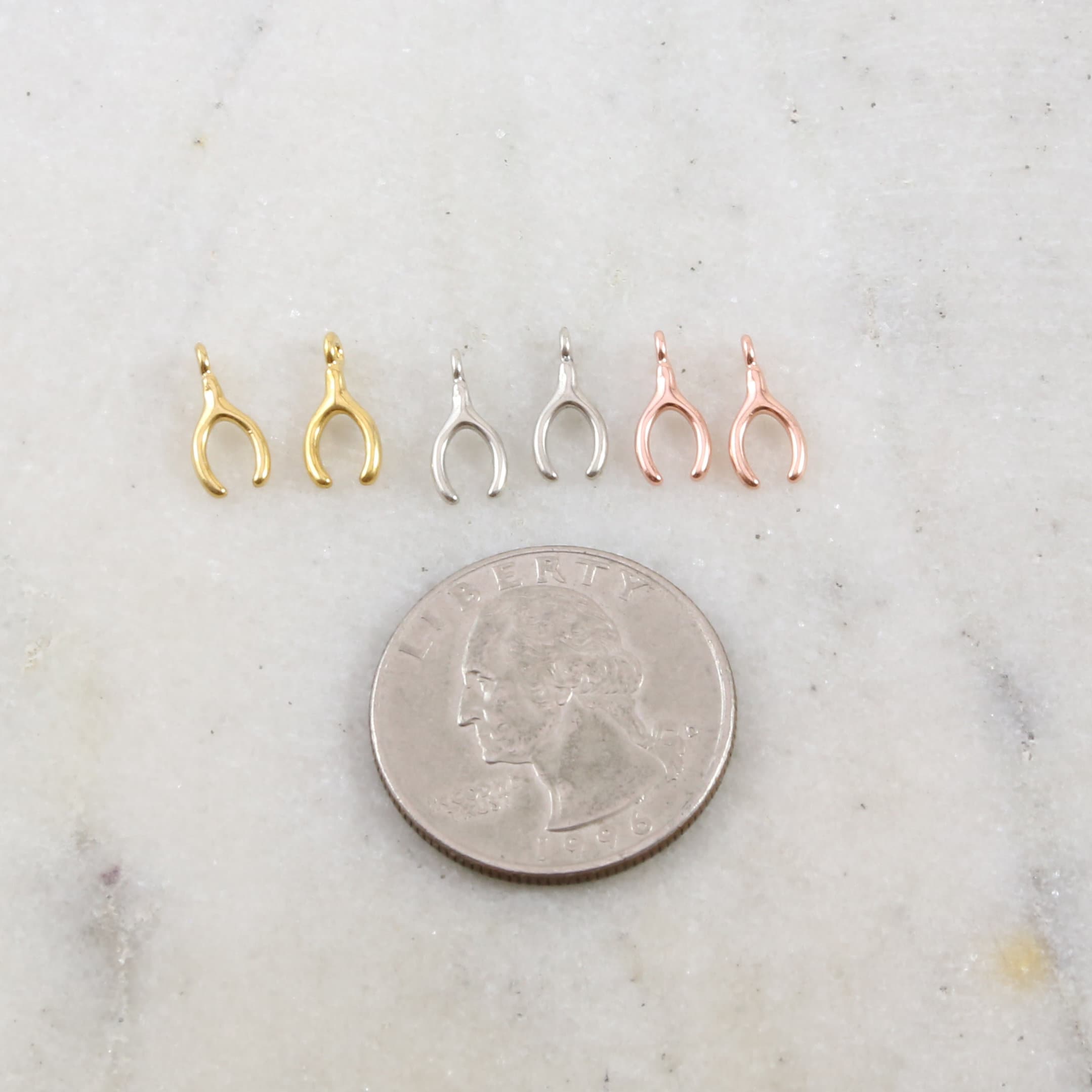 11mmx5mm Sterling Silver or Vermeil Tiny Rose Gold Wishbone Luck Lucky (2pc)