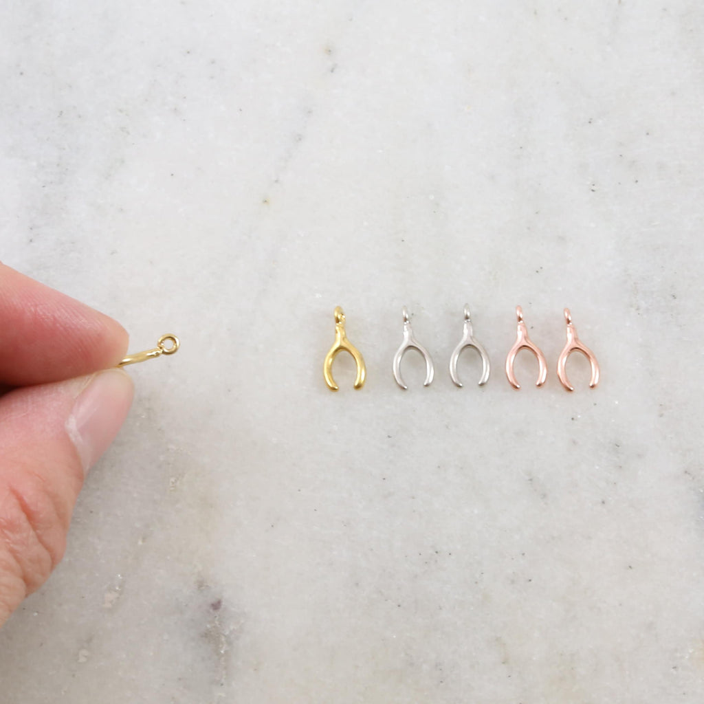 11mmx5mm Sterling Silver or Vermeil Tiny Rose Gold Wishbone Luck Lucky (2pc)