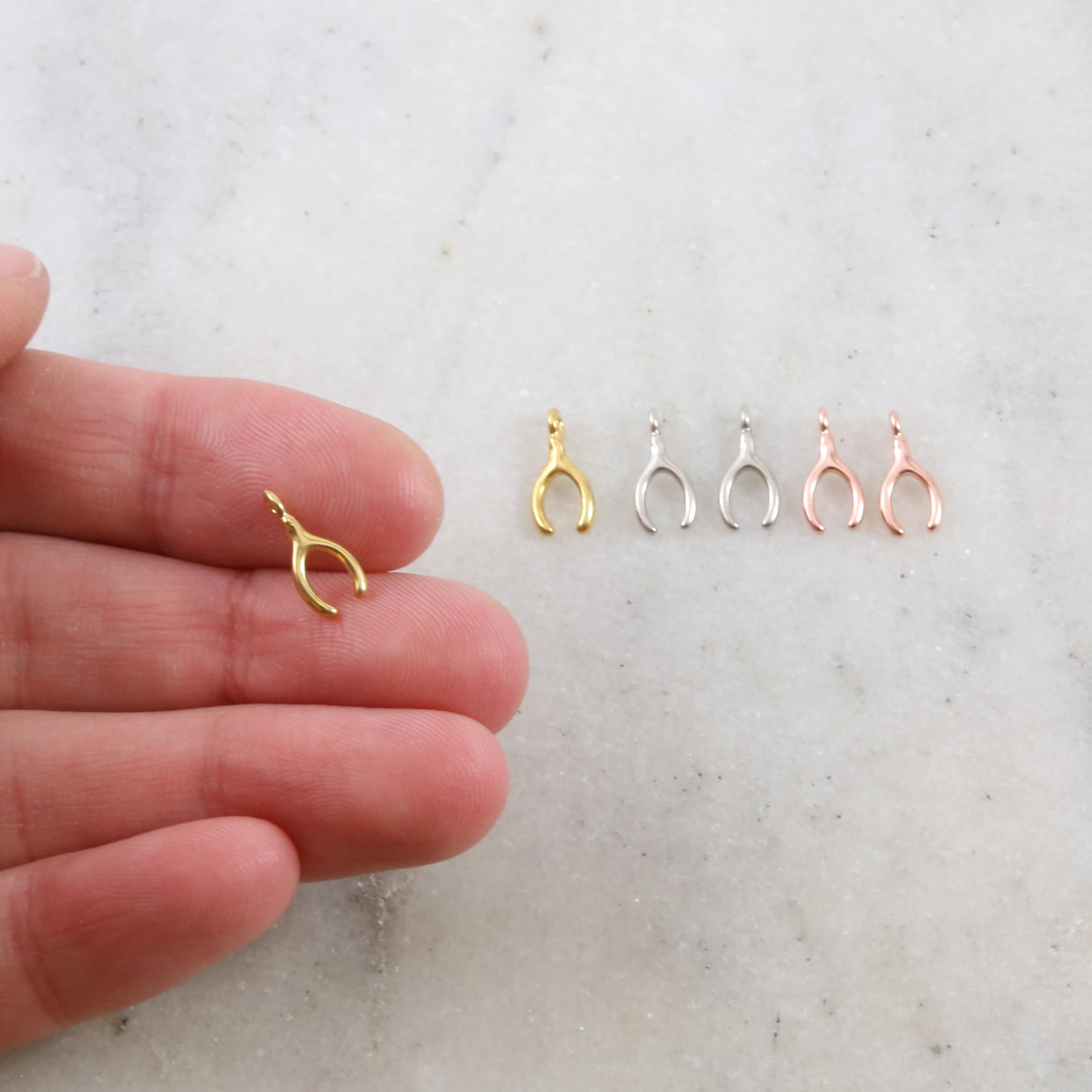 11mmx5mm Sterling Silver or Vermeil Tiny Rose Gold Wishbone Luck Lucky (2pc)