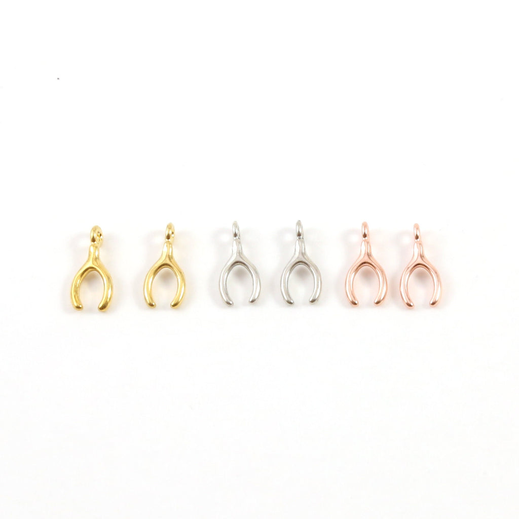 11mmx5mm Sterling Silver or Vermeil Tiny Rose Gold Wishbone Luck Lucky (2pc)