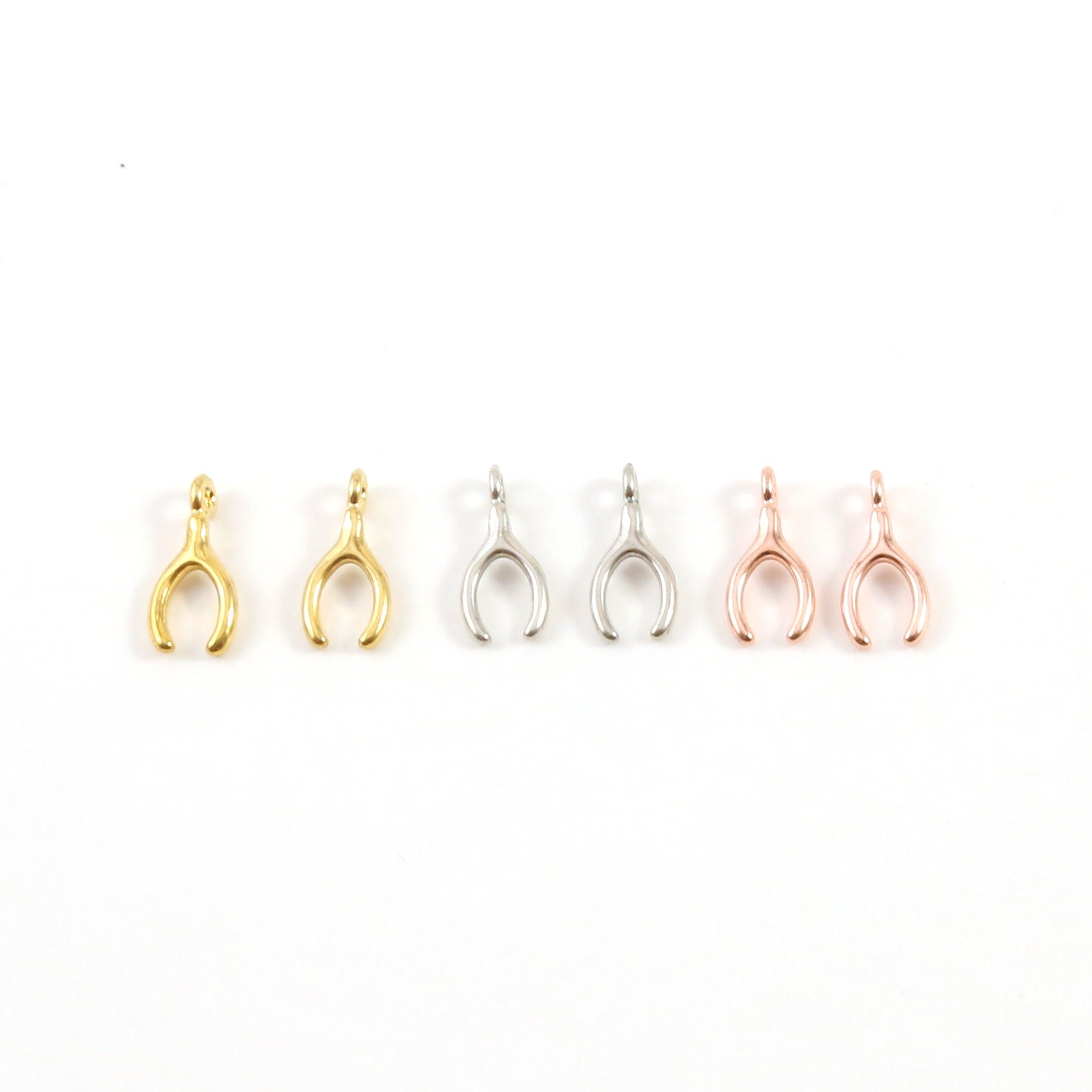 11mmx5mm Sterling Silver or Vermeil Tiny Rose Gold Wishbone Luck Lucky (2pc)
