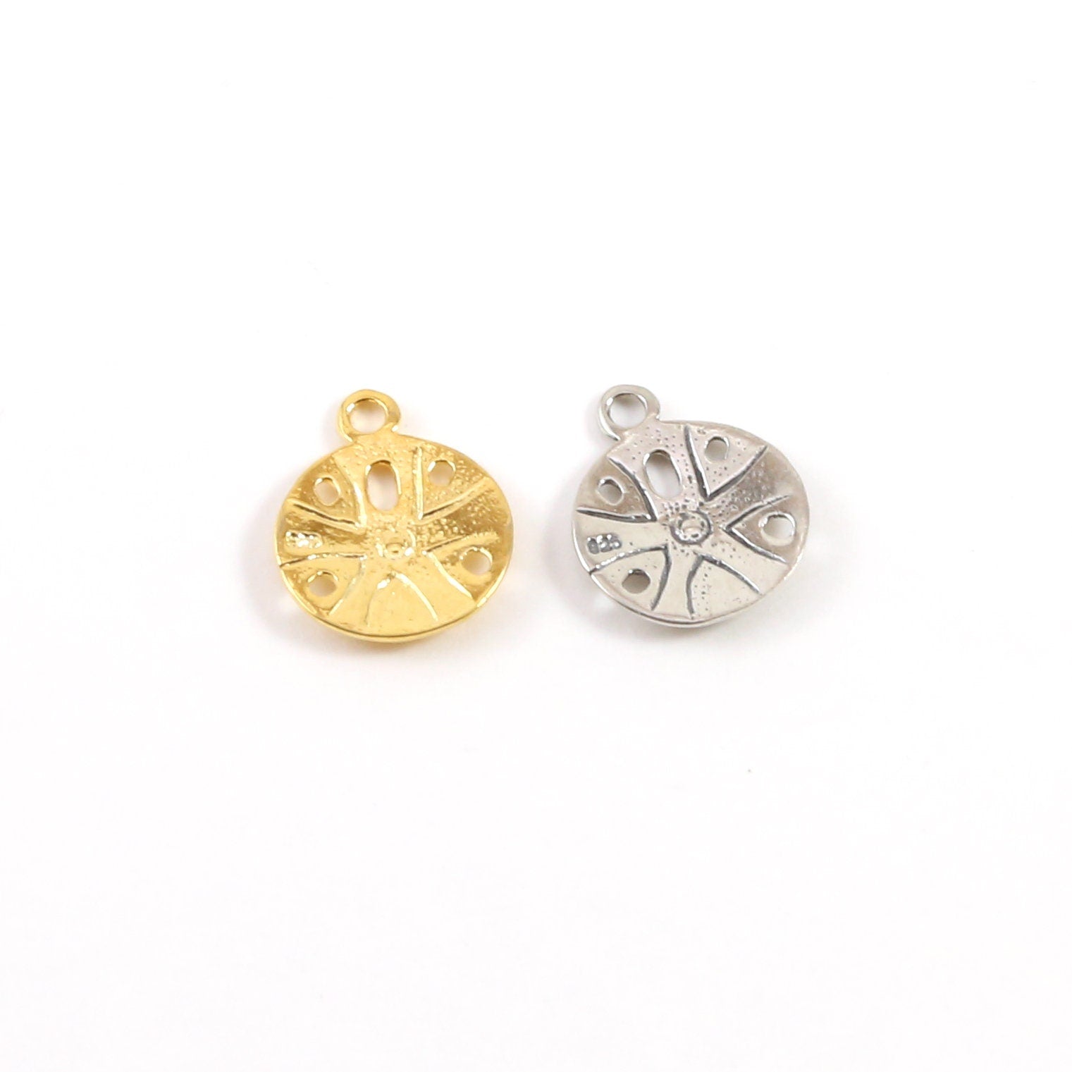 Sterling Silver or Vermeil Medium Sand Dollar Ocean Nautical Shell Charm