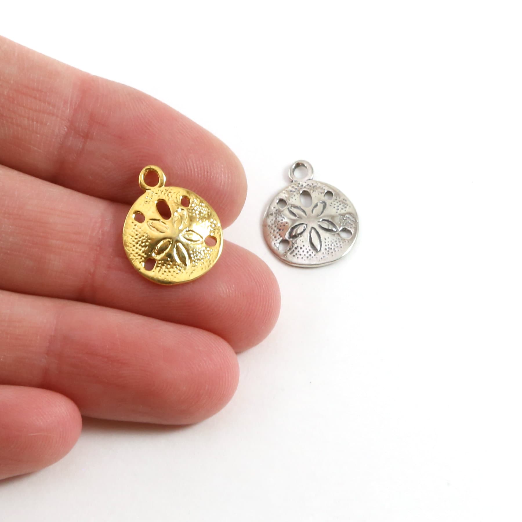 Sterling Silver or Vermeil Medium Sand Dollar Ocean Nautical Shell Charm