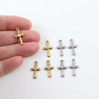 18mmx9mm Pewter Mini Cross Charm with Heart in Center Pendant Religious (4pc)