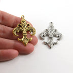 Pewter Fleur De Lis Swirl Design Pendant Necklace Charm 27mm X