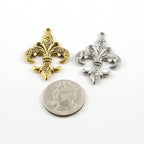 Pewter Fleur De Lis Swirl Design Pendant Necklace Charm 27mm X