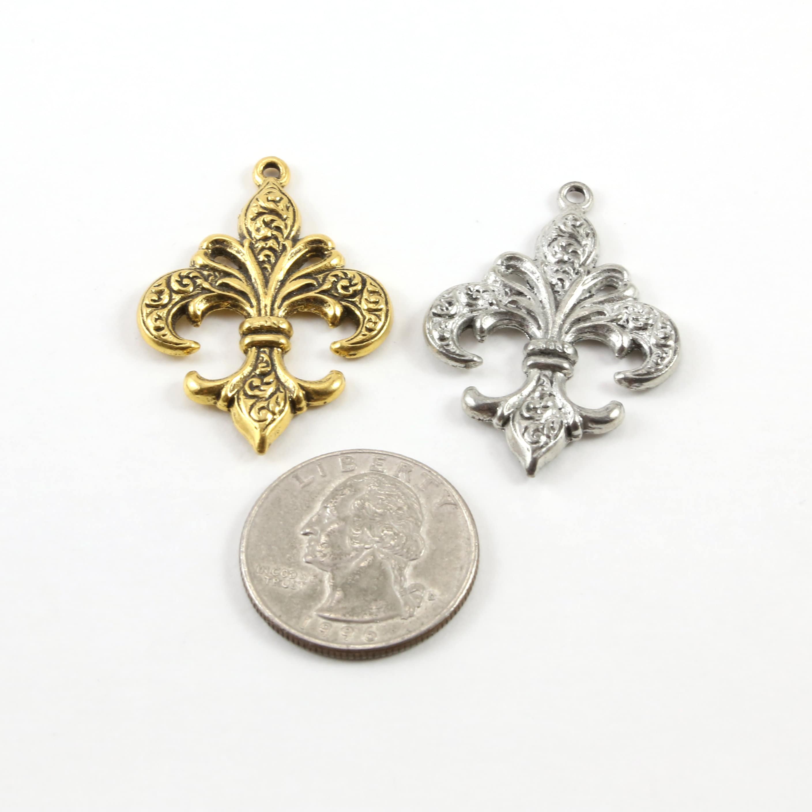 Pewter Fleur De Lis Swirl Design Pendant Necklace Charm 27mm X
