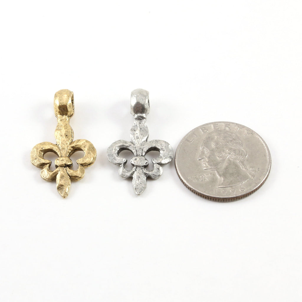 16mmx30mm Pewter Thick Fleur De Lis Hammered Textured Design Pendant