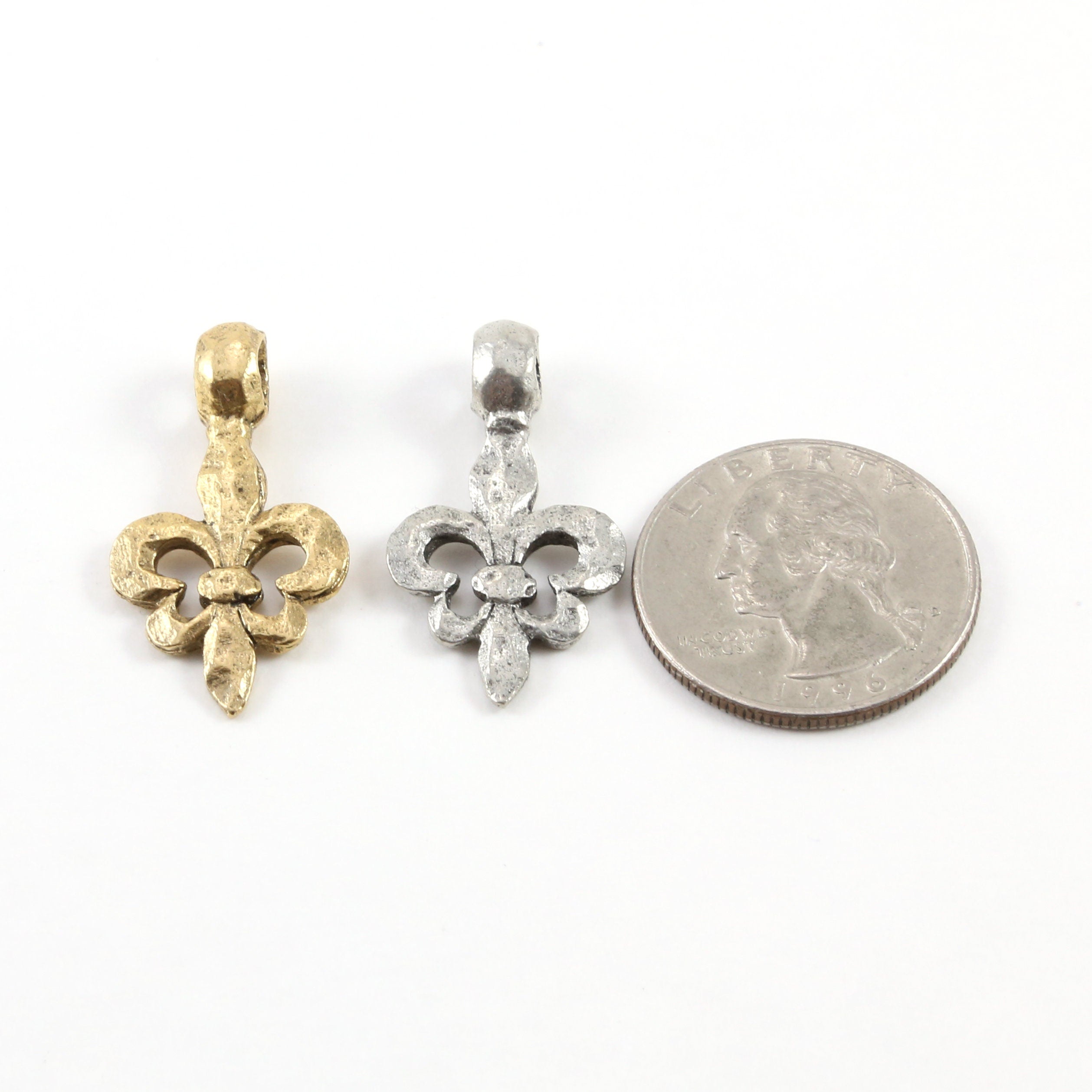16mmx30mm Pewter Thick Fleur De Lis Hammered Textured Design Pendant