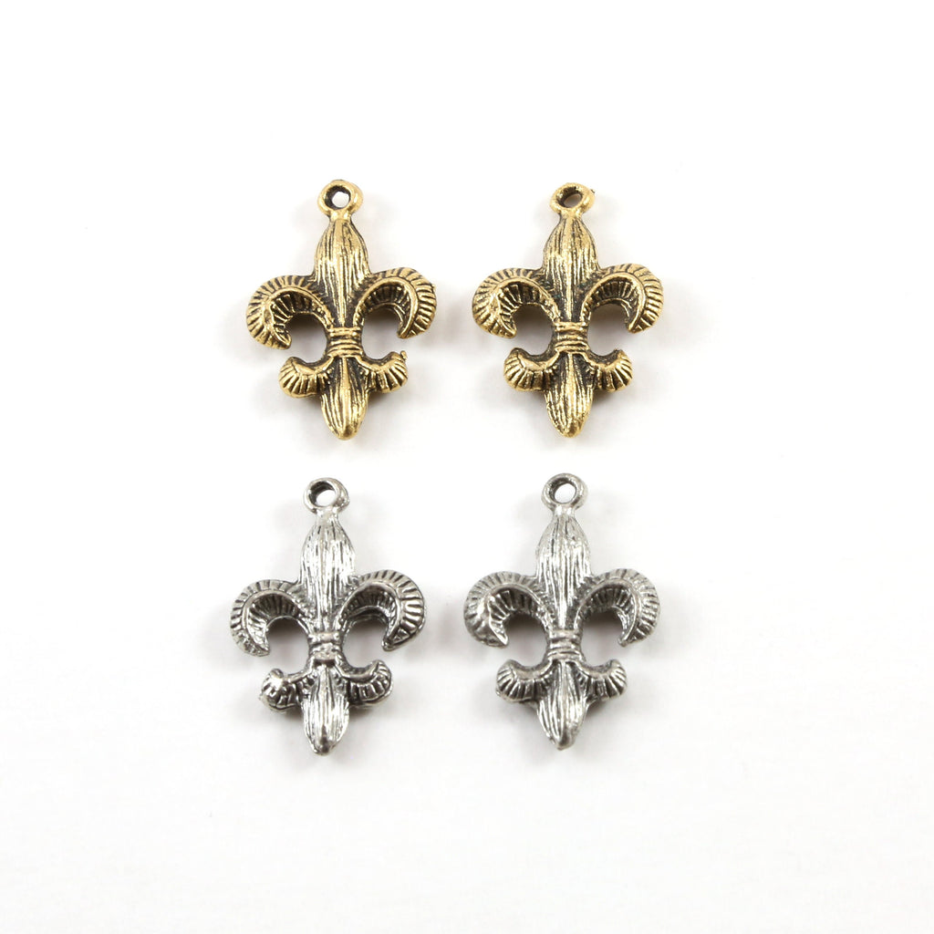 23mmx15mm Pewter Thick Fleur De Lis Etched Line Textured Design Pendant (2pc)