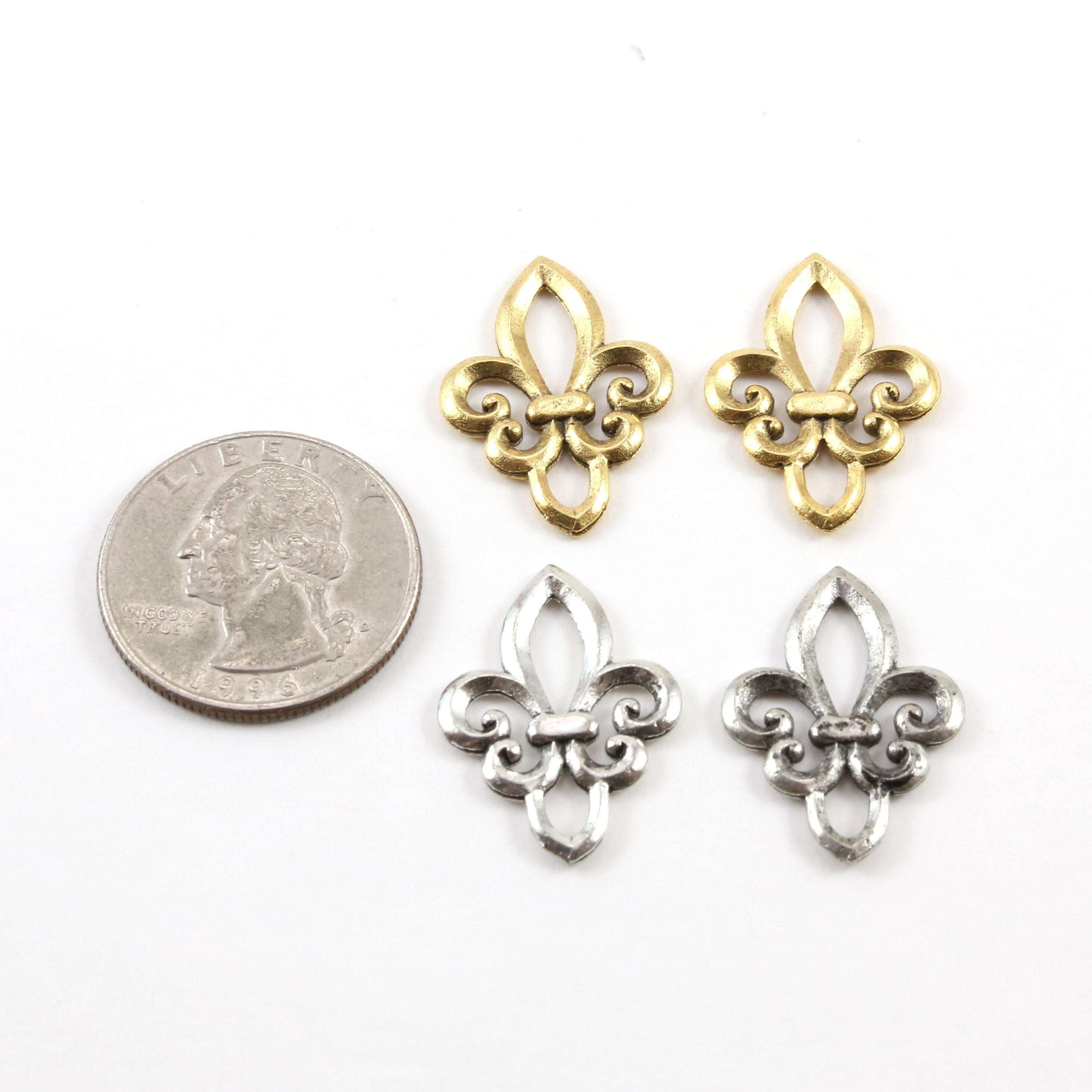 25mmx18mm Pewter Open Fleur De Lis Silhouette Design Pendant Necklace (2pc)