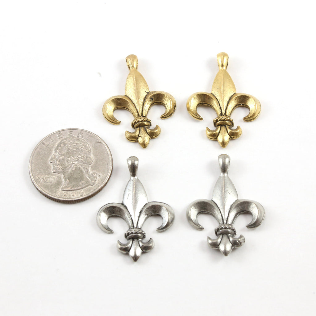 31mmx22mm Pewter Large Fleur De Lis Rope Center Pendant Necklace Charm (2pc)