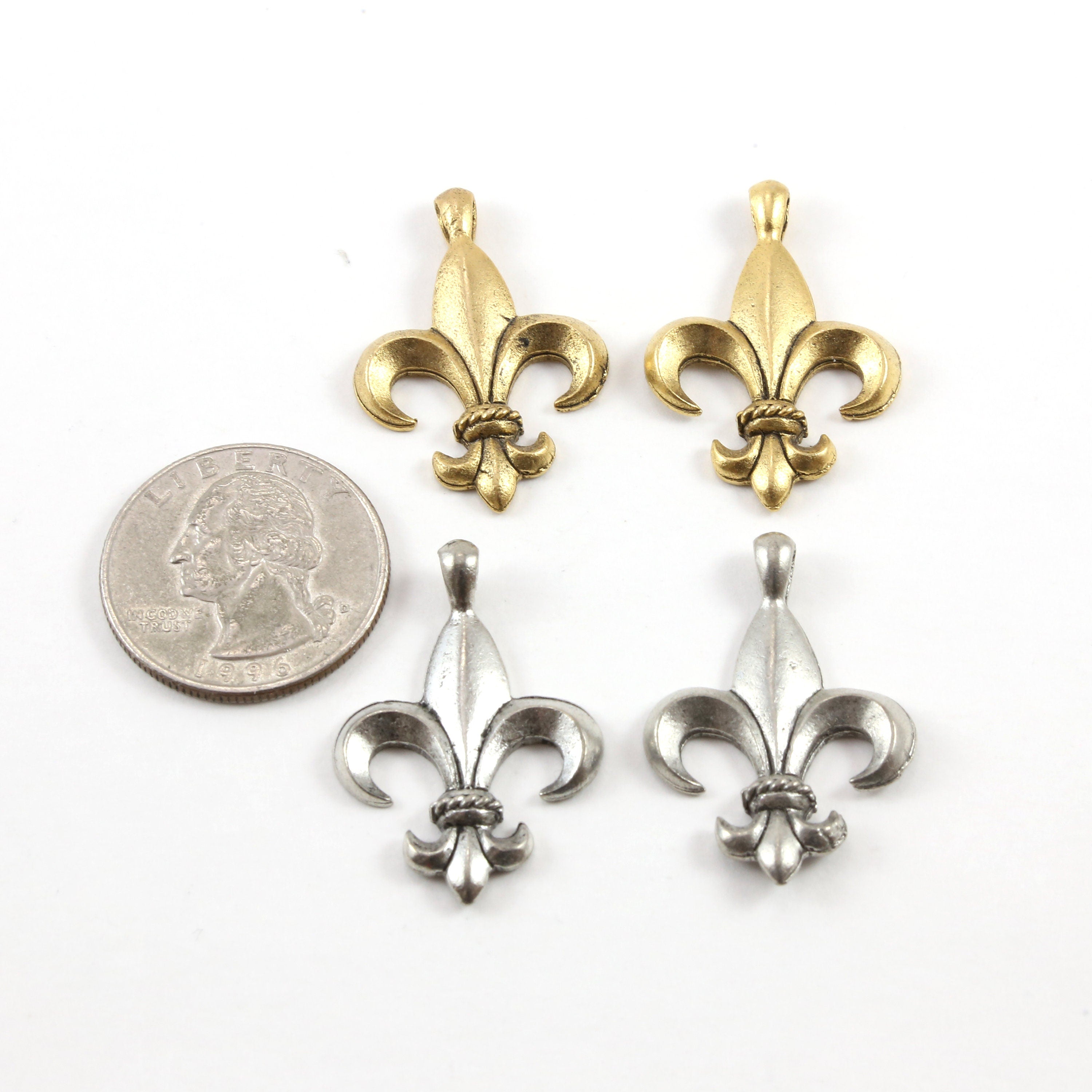 31mmx22mm Pewter Large Fleur De Lis Rope Center Pendant Necklace Charm (2pc)