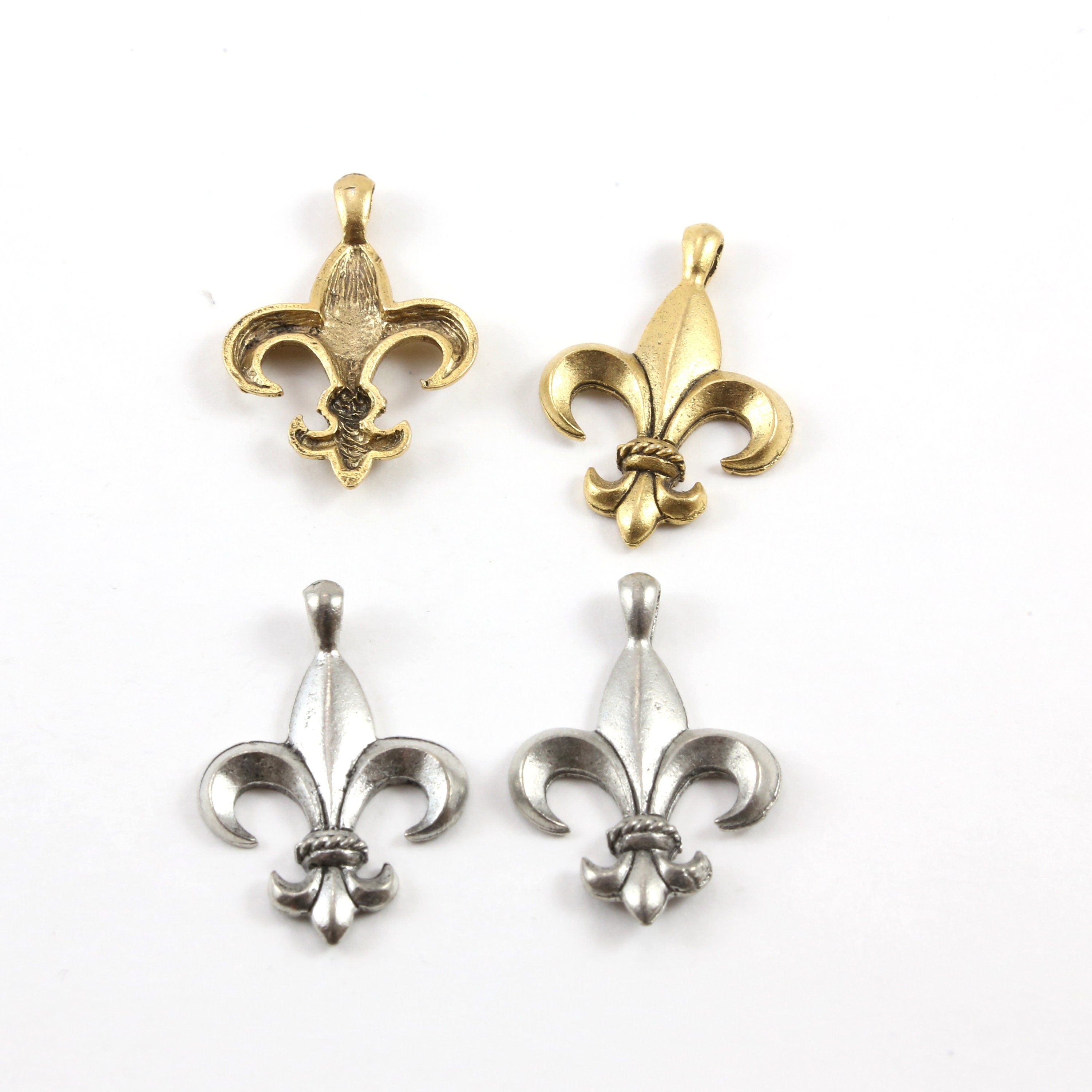 31mmx22mm Pewter Large Fleur De Lis Rope Center Pendant Necklace Charm (2pc)