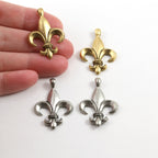31mmx22mm Pewter Large Fleur De Lis Rope Center Pendant Necklace Charm (2pc)