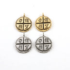 20mmx17mm Pewter Chinese Four Wishes Charm Symbol Pendant Circle Coin (2pc)