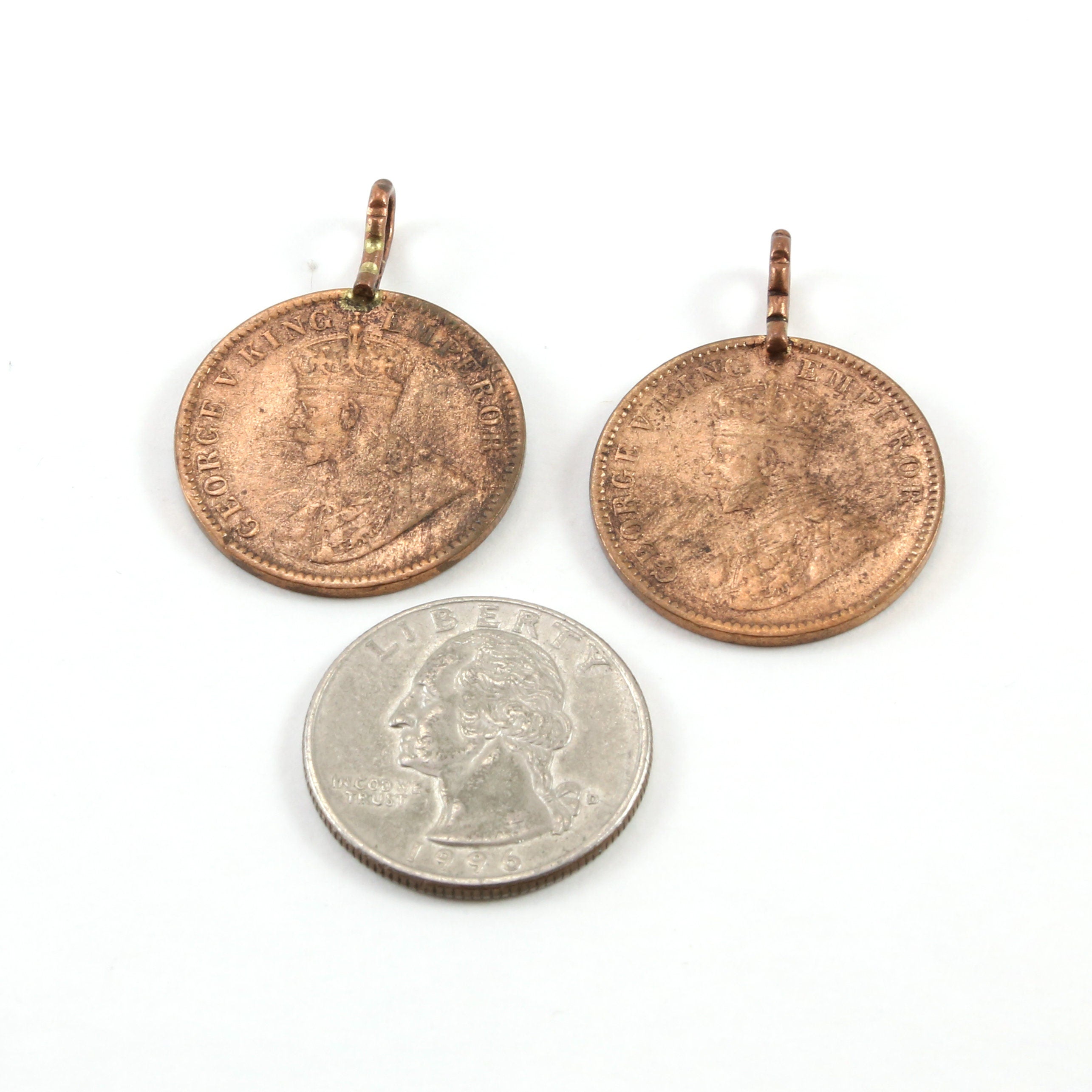 34mmx25mm Pewter Copper Colored George V King Emperor One Quarter Anna (2pc)