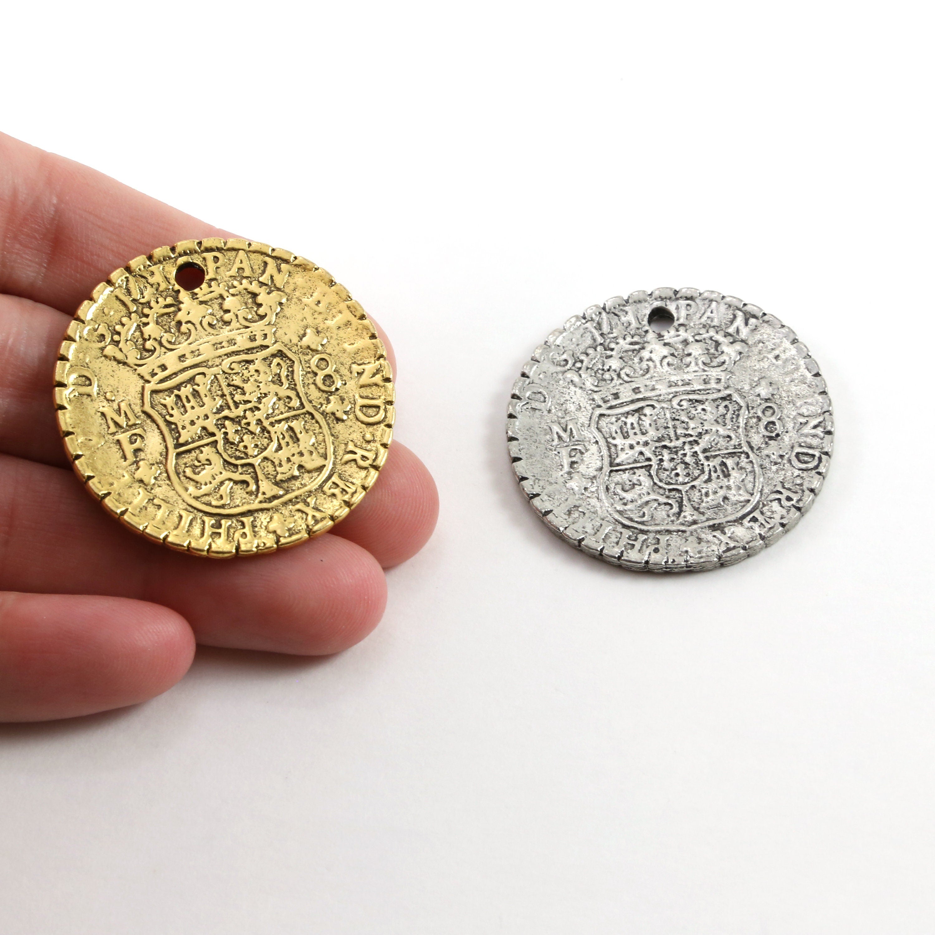 35mm Pewter Vintage Style Spanish Reale Coin Foreign Coin Currency