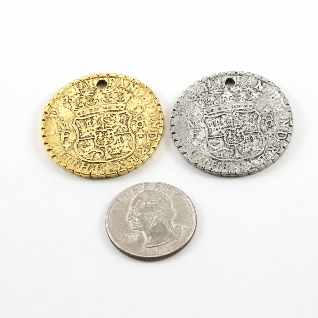 35mm Pewter Vintage Style Spanish Reale Coin Foreign Coin Currency