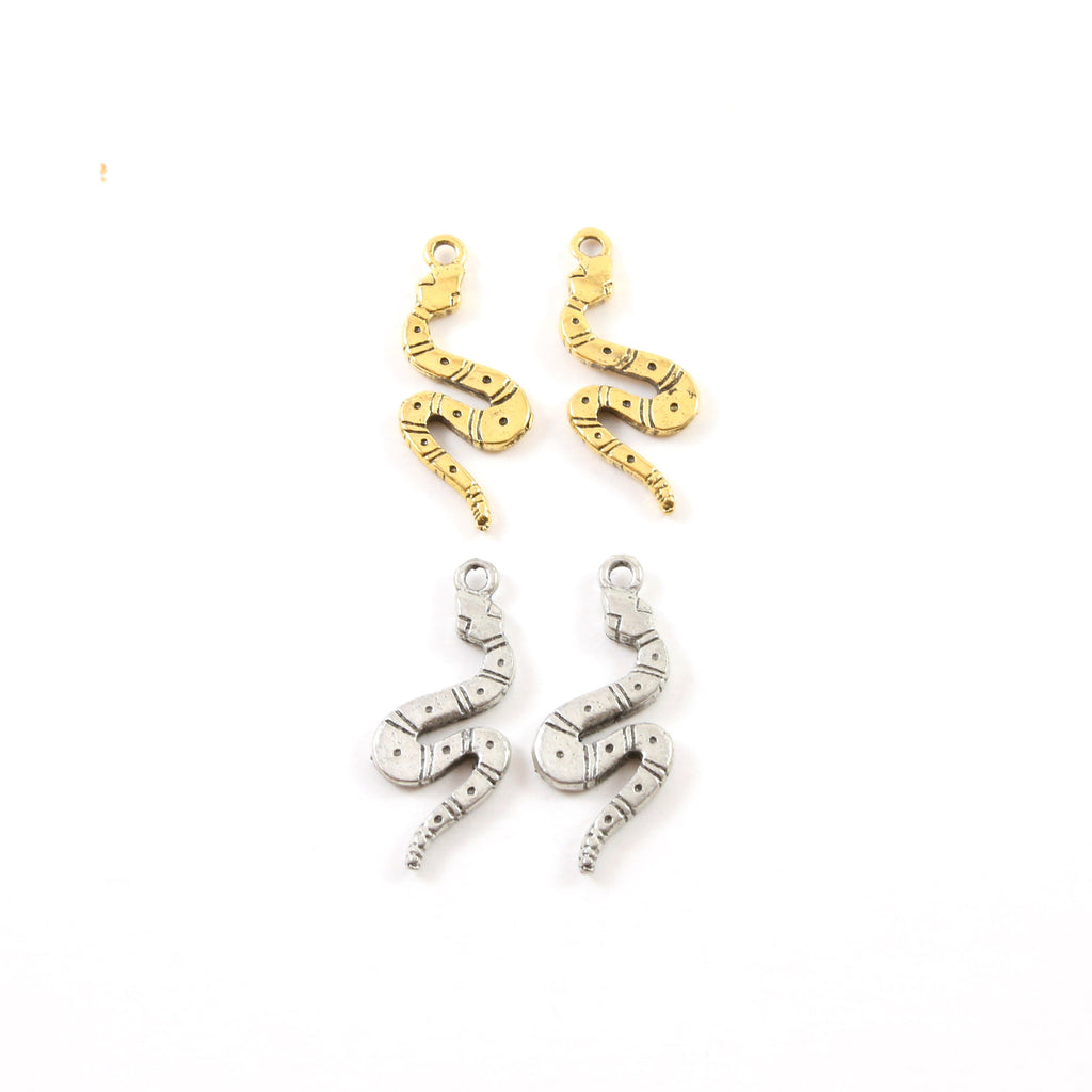 Pewter Flat Curved Snake Charm Pendant Antique Gold or Antique (2pc)