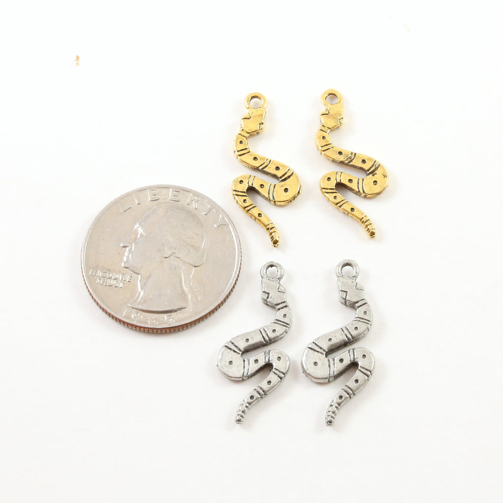 Pewter Flat Curved Snake Charm Pendant Antique Gold or Antique (2pc)