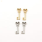 24mmx9mm Pewter Heart Skeleton Key Charm Best Friend Charm Necklace (2pc)