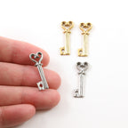 24mmx9mm Pewter Heart Skeleton Key Charm Best Friend Charm Necklace (2pc)