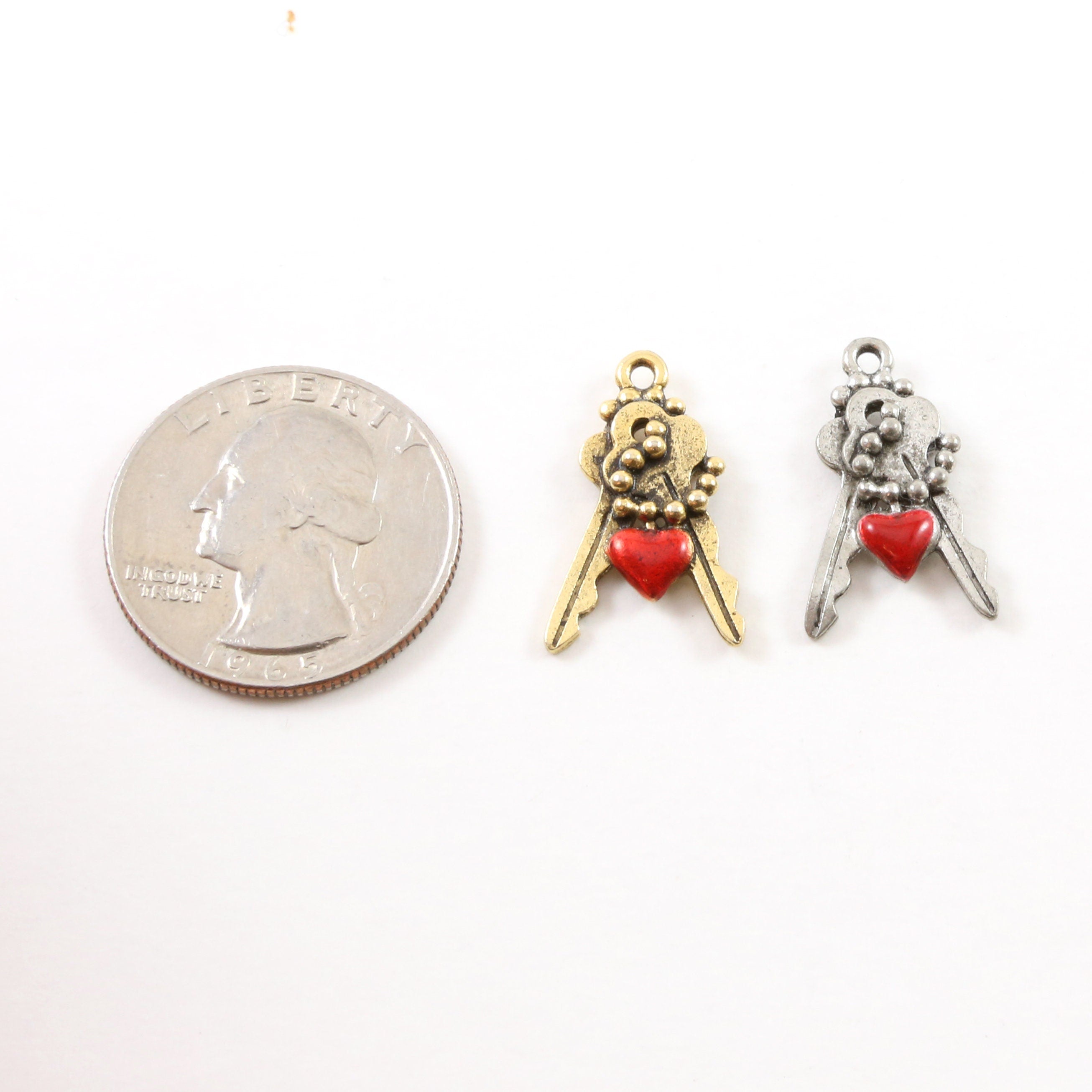 22mmx14mm Pewter Red Double Key with Chain Charm Best Friend Charm