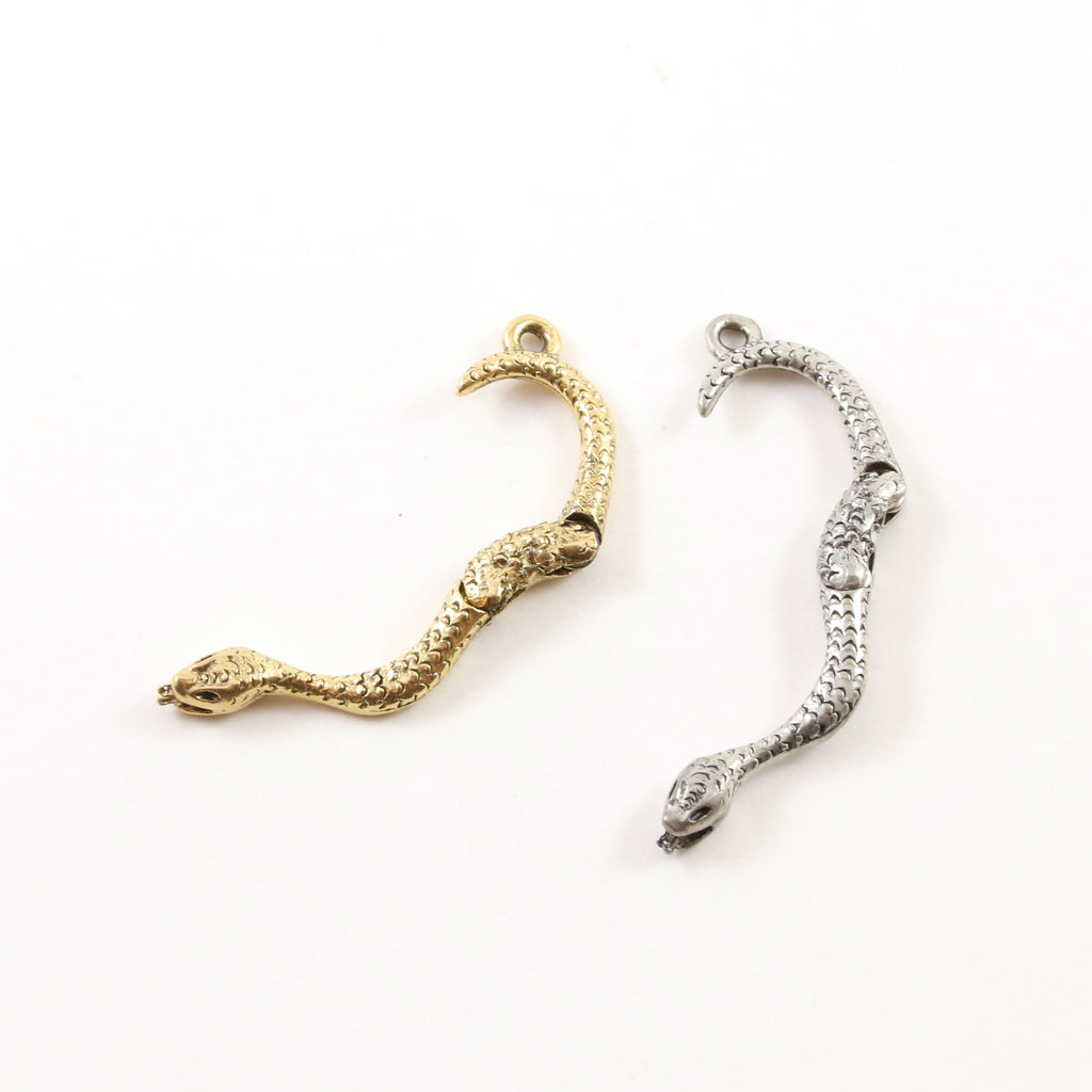 50mmx4mm Pewter Moveable Curved Snake Charm Pendant Antique Gold