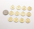 22mmx19mm Gold Plated Gold Zodiac Coin Constellation Round Medallion Charms