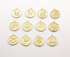 22mmx19mm Gold Plated Gold Zodiac Coin Constellation Round Medallion Charms