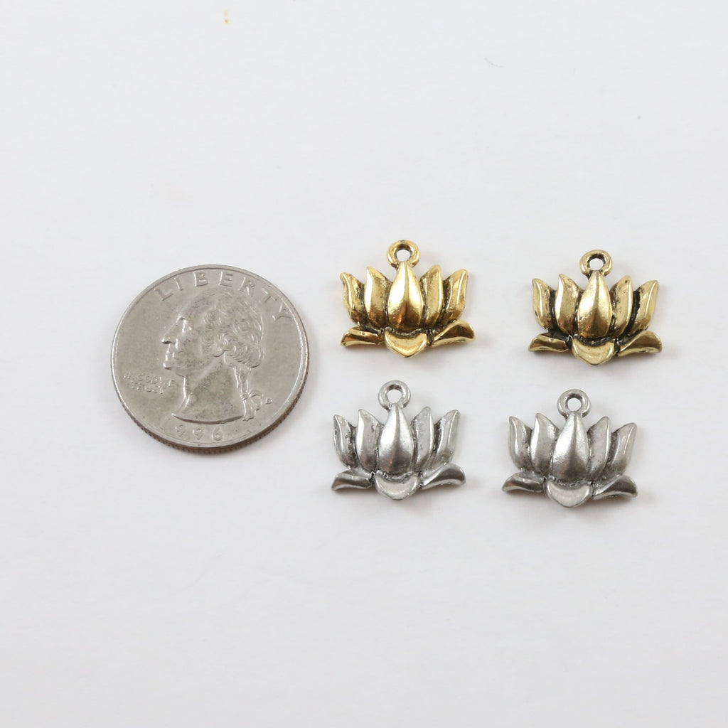 16mmx15mm Pewter Simple Lotus Charm Nature Pendant Healing Spiritual (2pc)