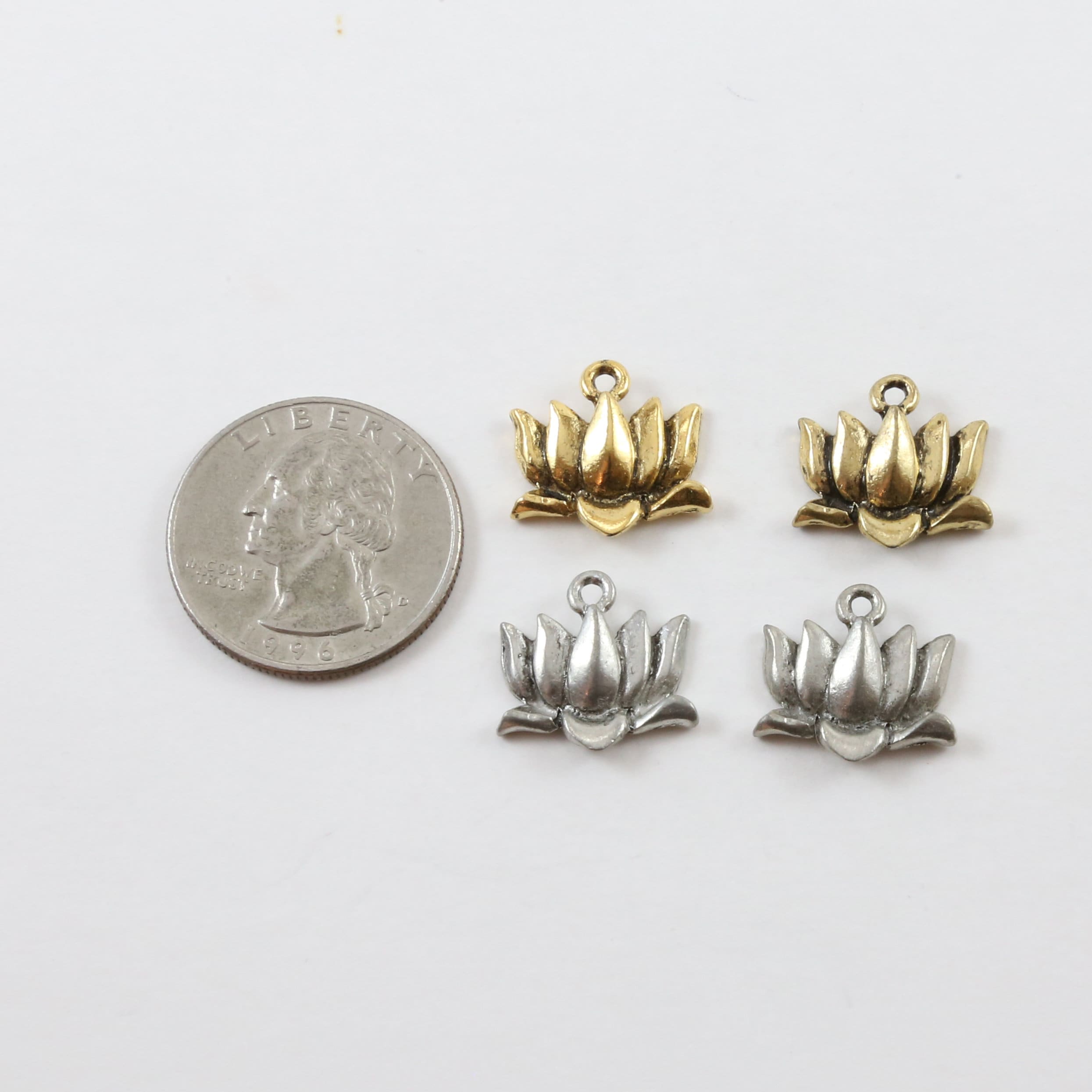 16mmx15mm Pewter Simple Lotus Charm Nature Pendant Healing Spiritual (2pc)
