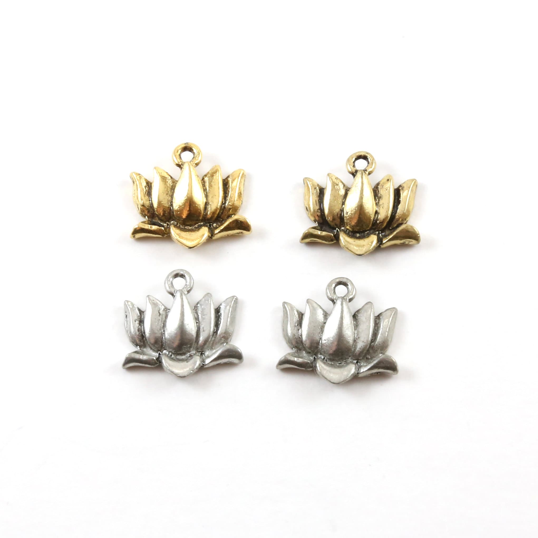 16mmx15mm Pewter Simple Lotus Charm Nature Pendant Healing Spiritual (2pc)