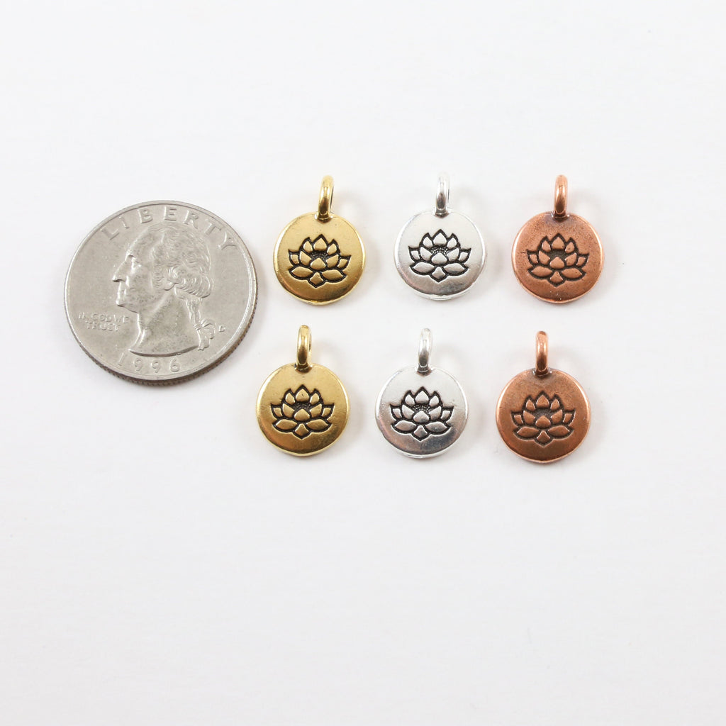 15mmx12mm Pewter Stamped Lotus Circle Charm Nature Pendant Healing (2pc)