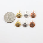 15mmx12mm Pewter Stamped Lotus Circle Charm Nature Pendant Healing (2pc)