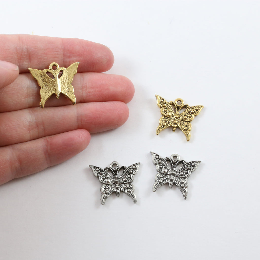 20mmx22mm Pewter Large Flying Butterfly Wings Charm Fantasy Pendant (2pc)