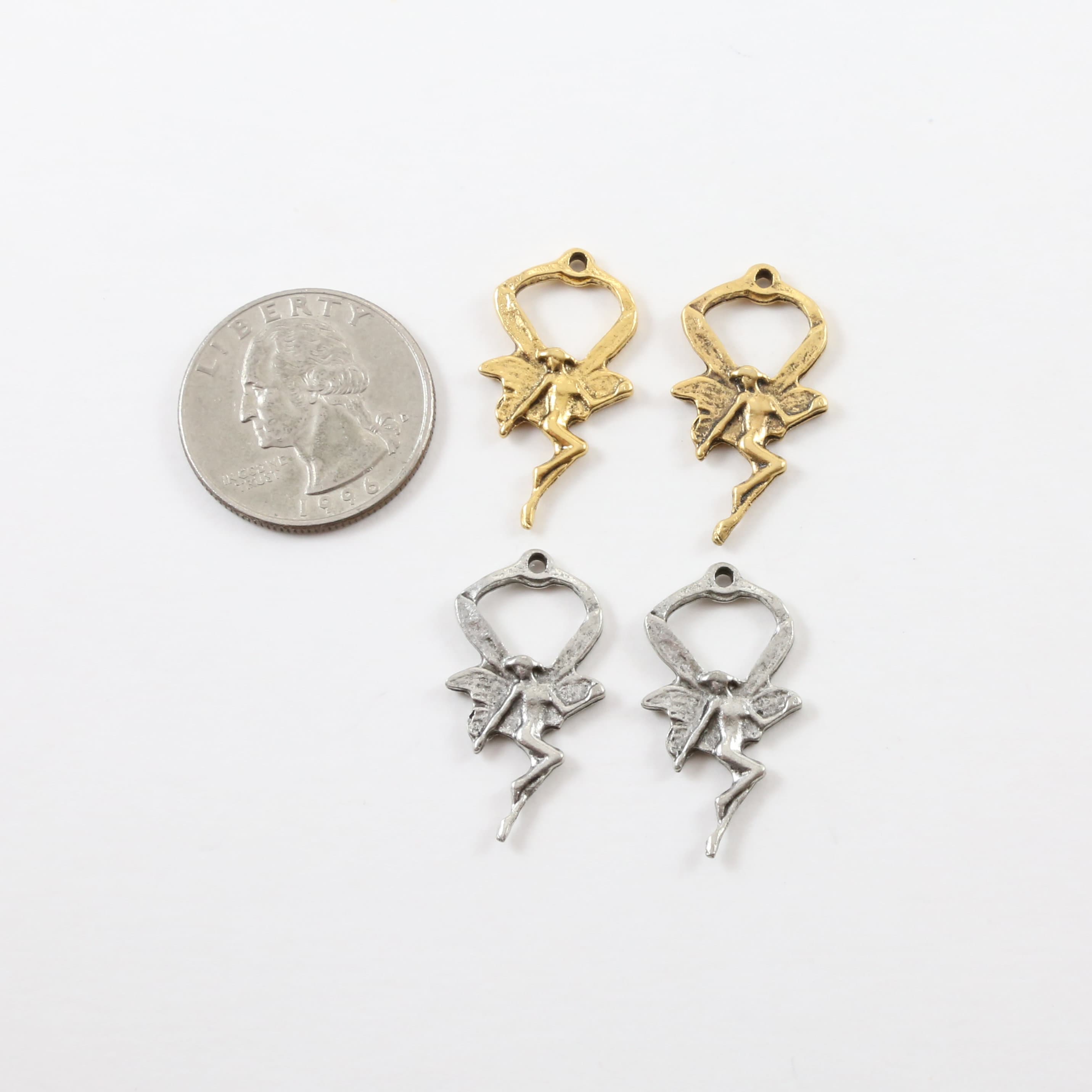 28mmx15mm Pewter Flying Fairy Wings Pixie Charm Bent Knees Fantasy (2pc)