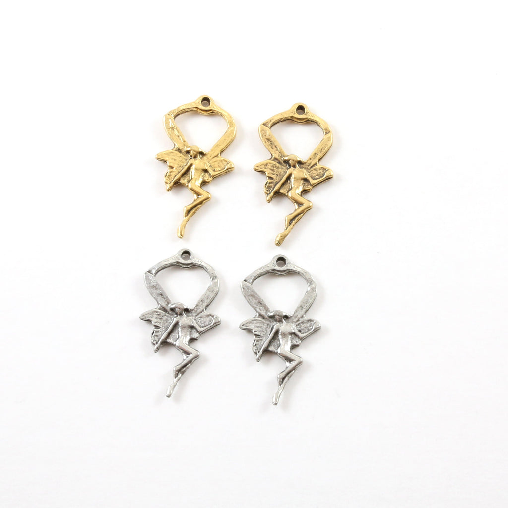 28mmx15mm Pewter Flying Fairy Wings Pixie Charm Bent Knees Fantasy (2pc)