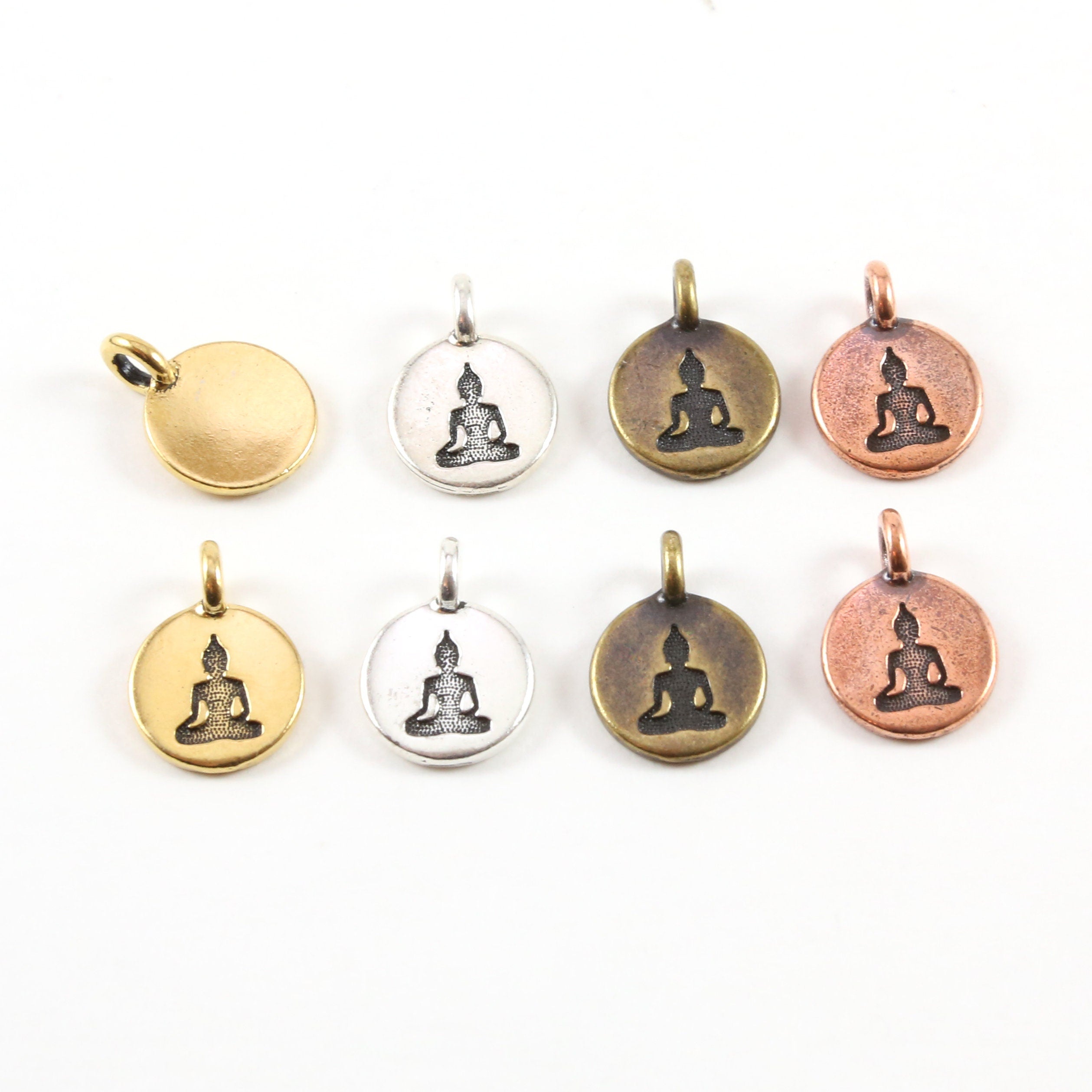 Pewter Buddha Stamped Embossed Coin with Bail Charm Pendant (2pc)